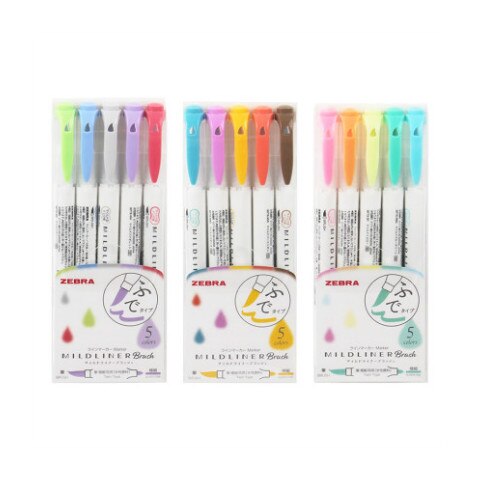 Zebra-Juego de rotuladores WFT8 MILDLINER, pincel suave conjunto de rotuladores de doble cepillo: All 3 Sets