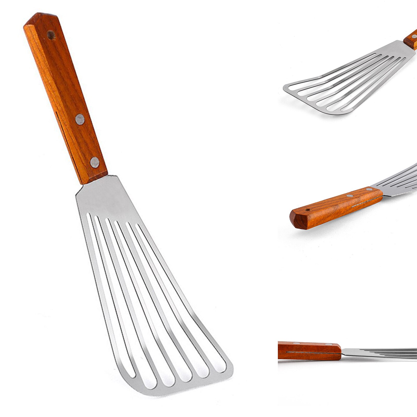 Kitchen Non-Slip Stainless Steel Frying Spatula Leaky Shovel Fish Slice Cookware Wood Non-Slip Rust-Proof Great For Everyday Use