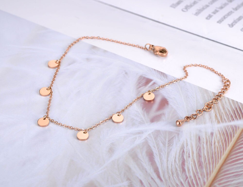 Lokaer Bohemia Rose Gold Beach Charm Anklet Foot Jewelry Stainless Steel Trendy 6pcs Tag Chain & Link Anklets For Women A19013