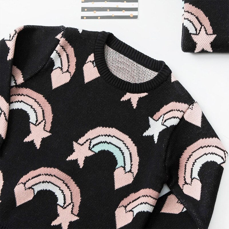 Welaken regenboog breien kinderkleding peutermeisje schattige trui herfstoutfit kinder winter breigoed babymeisje trui