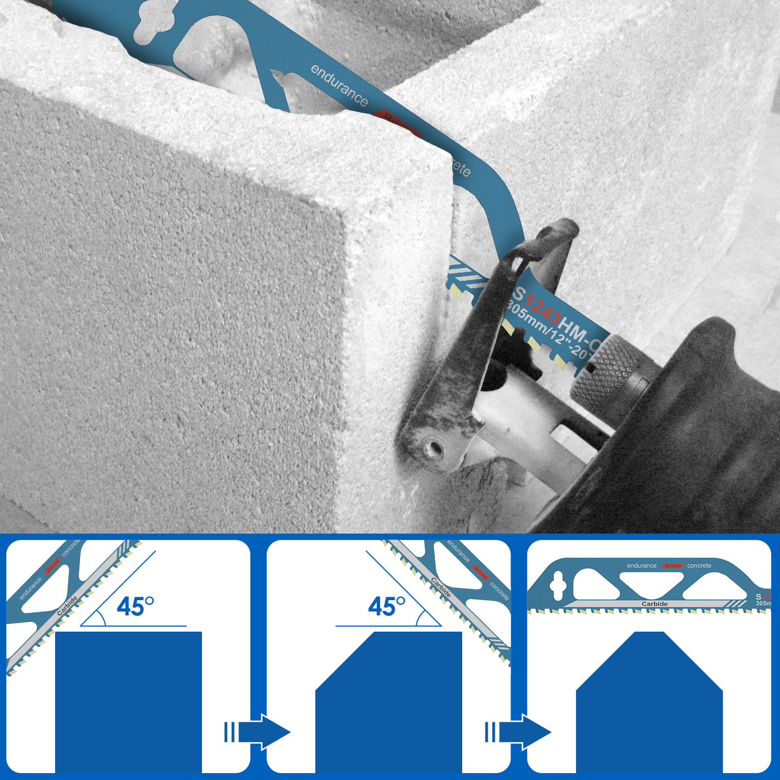 Reciprocating Saw Blade 10/12/18/20in Universal Cutting Recip Sabre Saw Blade Masonry Cutting Blade for Cement Composite Panels