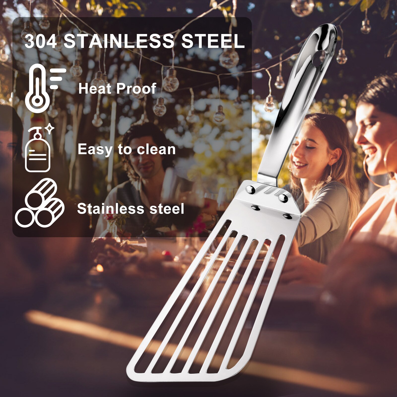 Fish Spatula Stainless Steel Slotted Turner Steak Spatula Fish Spatula Multipurpose Wooden Handle Kitchen Fish For Meat BBQ Fry