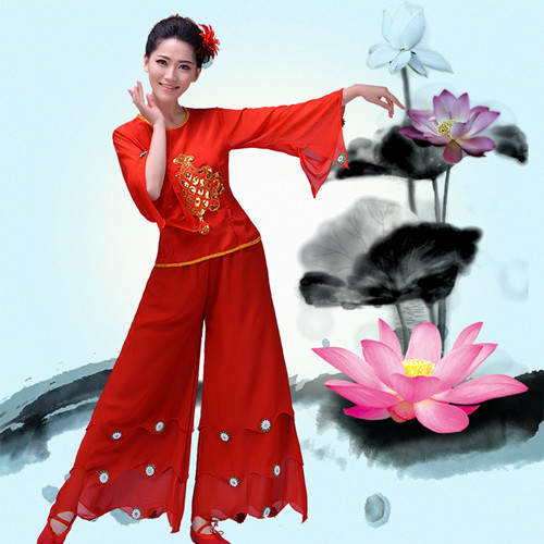 Hmong Clothes Dance Costumes Sequined Fan Dance Costume Chinese Folk Yangko Drum Spring Festival Performance