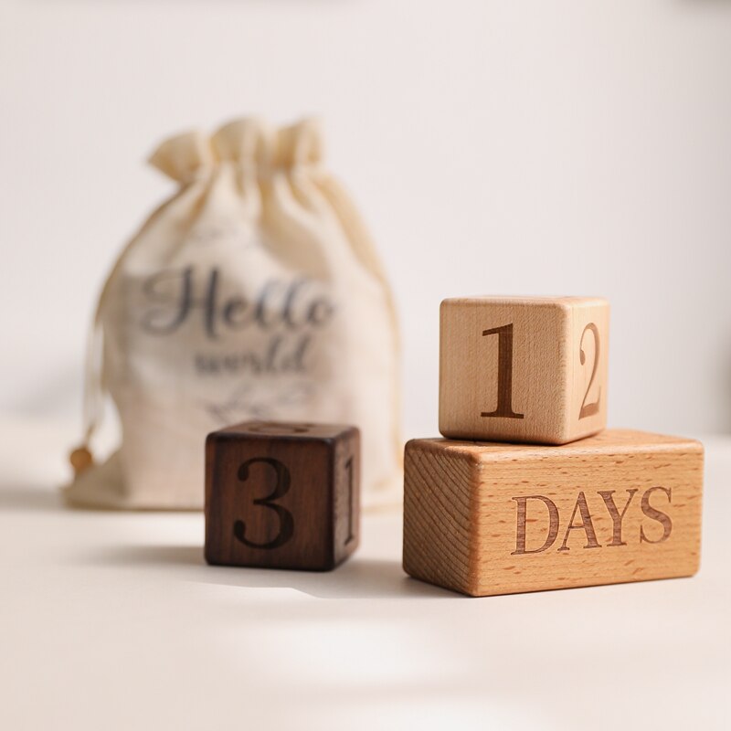 1Set Born Photography Props Baby Milestone Beech Wooden Block Baby For Pphotography Props Birth MonthBirthday Accessories
