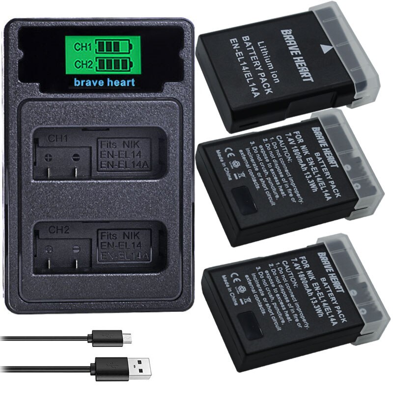 4X1800Mah EN-EL14 En EL14 EN-EL14a Batterij + Lcd Dual Charger Voor Nikon P7800,P7100, d3400, D5500,D5300,D5200,D3200,D3300,MH-24: charger and 3battery