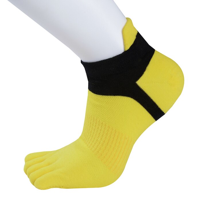 Taobo 10 par stribet afslappet, åndbar, svedabsorberende fem-toed mandlige bådsokker mesh meias sport, der løber fem fingertå sokker: Gul
