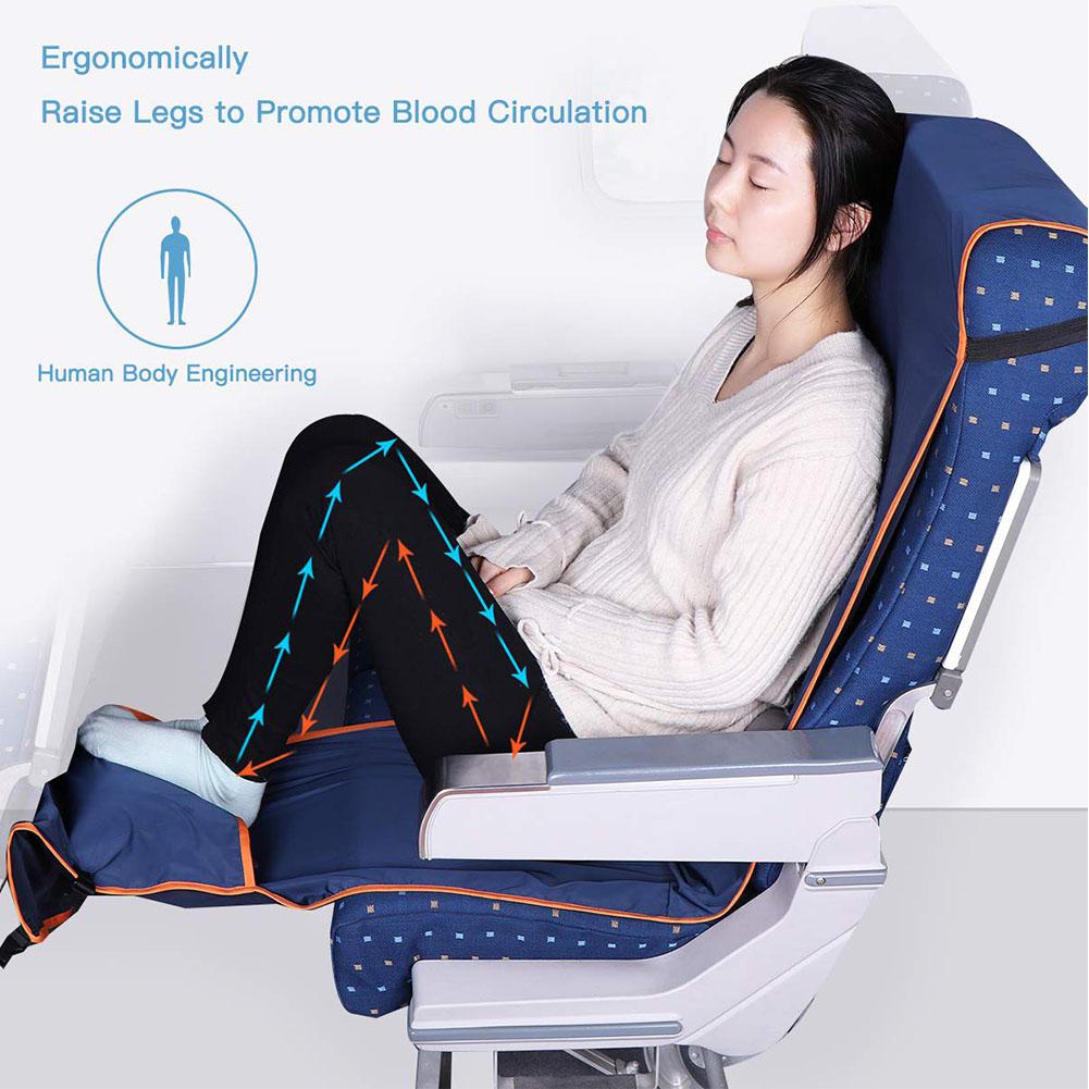 Hoogte Verstelbare Voetensteun Hangmat Met Opblaasbaar Kussen Seat Cover Voor Vliegtuigen Treinen Bussen