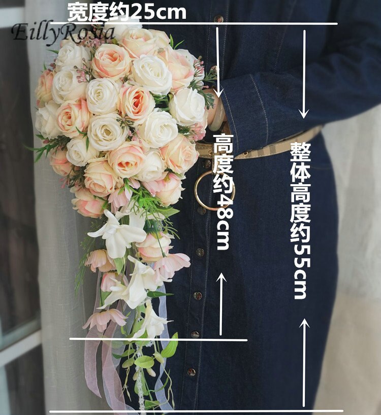Simulation gouttelettes tenant fleurs cascade mariée Bouquet église romantique mariage décoration blanc Rose dentelle poignée