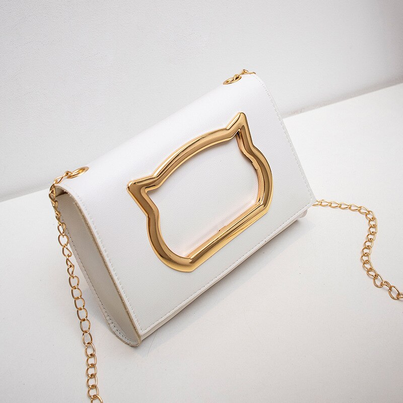 Kvinner skulderveske pu lærvesker kvinner vesker jenter tegneserie kattform klaff crossbody bag til jenter håndvesker: Hvit