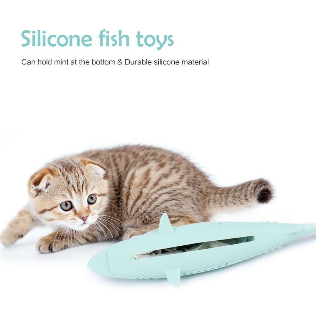 Silicone Mint Fish Cat Toy Cat Toothbrush Soft Pet Kitten Chew Toy Teeth Brush Molar Stick Dog Cat Cleaning Supplies