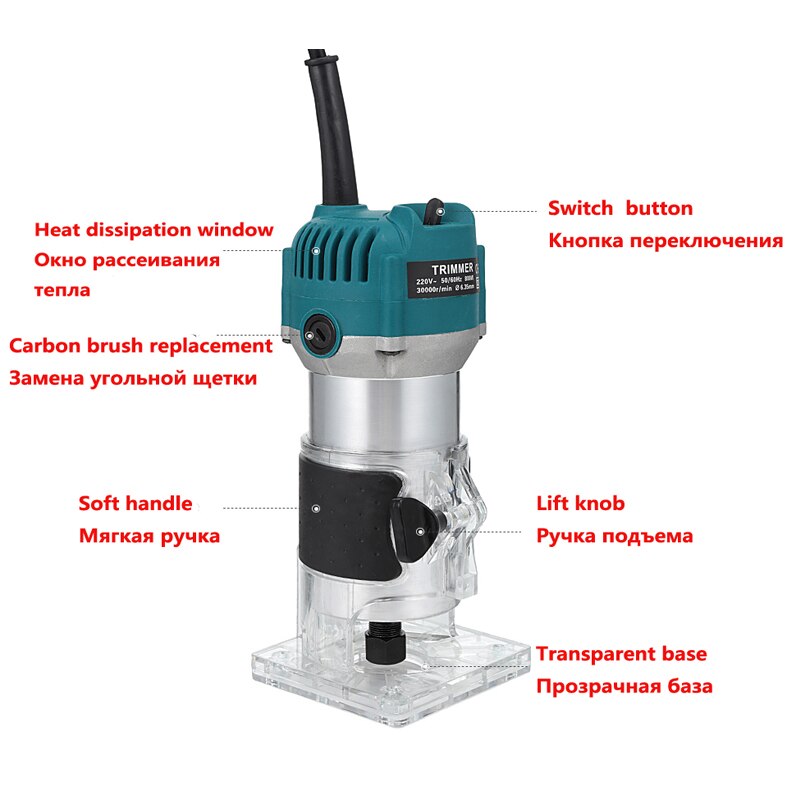 800W Blue Palm Router Electric Trimmer Chuck Power Tool Wood Milling Wood Slotting Machine: EU