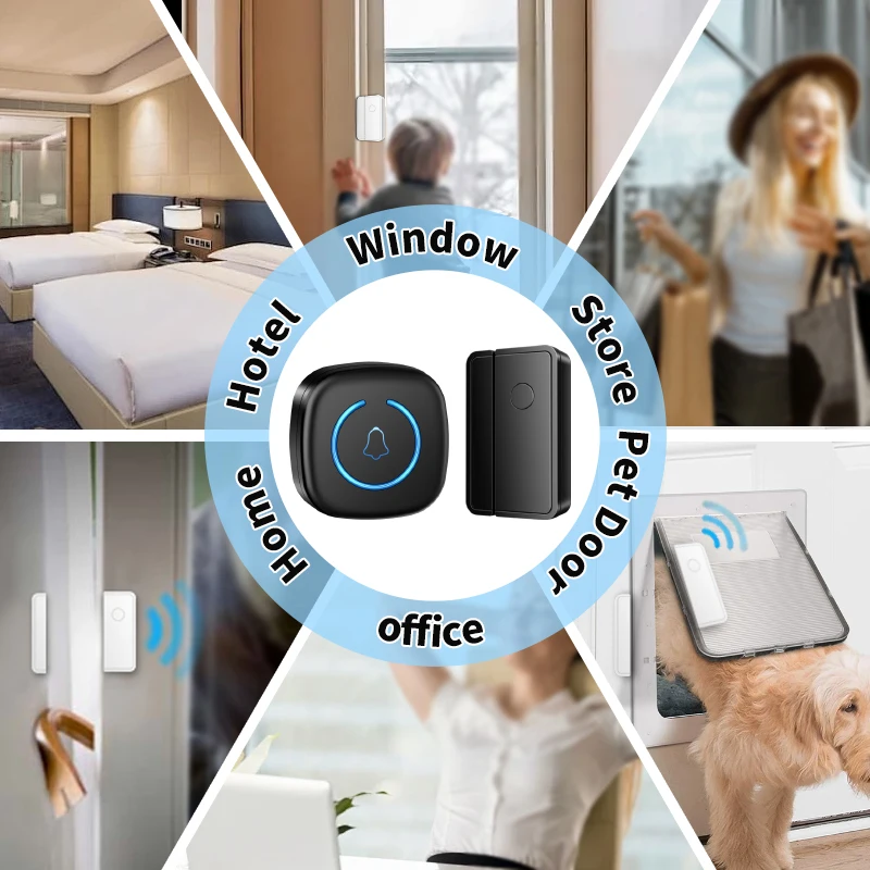 CACAZI Door Sensor Chime for Door Opens Outdoor Split Sensor Doorbell Adjustable 60 Ringtones LED Indicators Entry Alert Chime