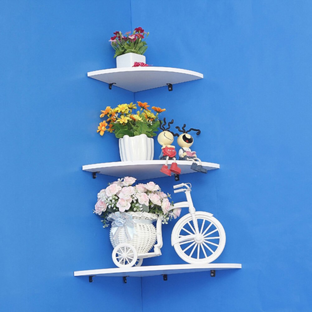 Estante de almacenamiento para decoración del hogar, esquinero con forma de ventilador montado en la pared, de plástico y madera, para baño y cocina, 3 unids/set