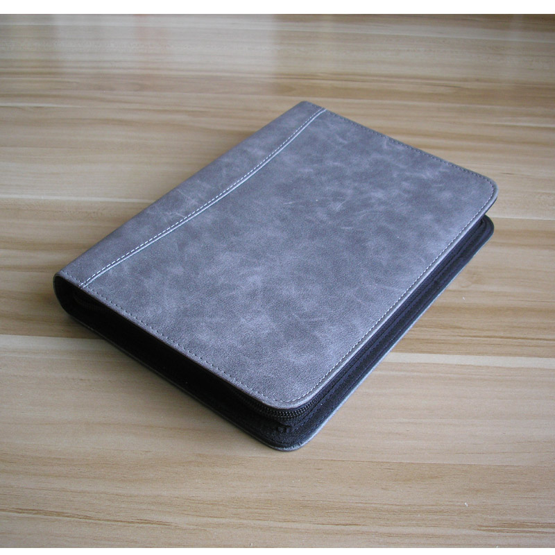 Carnet de notes A5 en cuir à feuilles mobiles, planificateur, agenda, classeur à ressort, avec fermeture éclair, porte-documents: grey