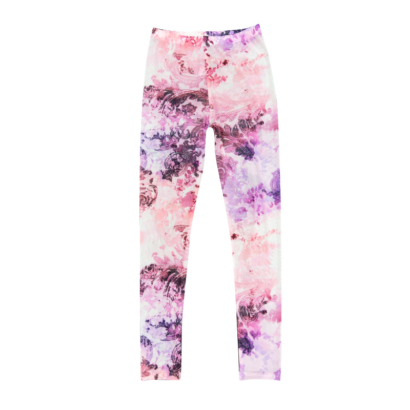 Spring Summer Women Y2K Cute Boston Terrier Graphic Stretch Tulle Leggings See-through Patterned Paisley Print Pants: 23 / Lavender