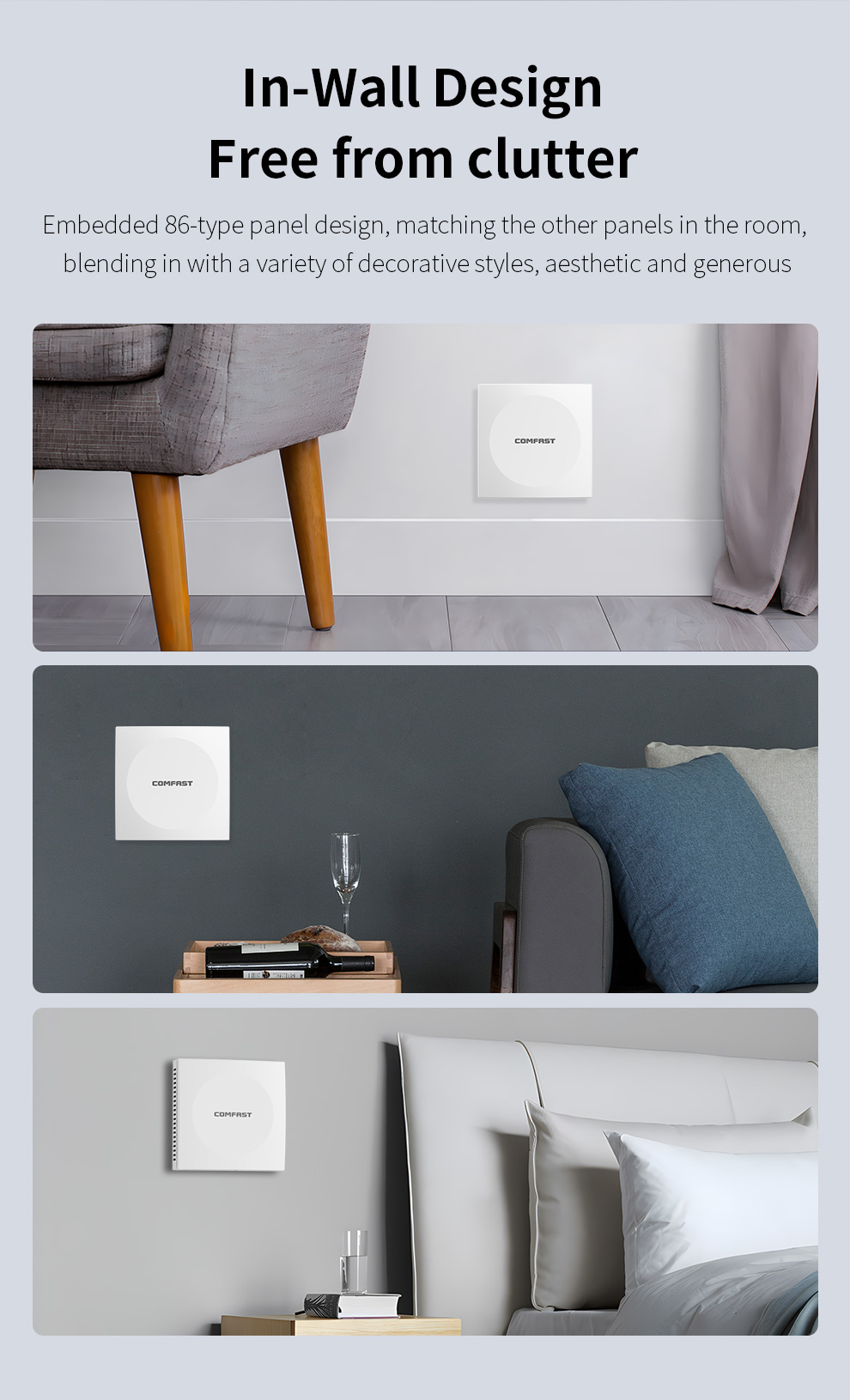Comfast WiFi 6 In-wall AP 2.4GHz&5.8GHz Dual Band Gigabit Access Point 802.11ax RJ45 WAN/LAN Port Extnder Router OFDMA MU-MIMO