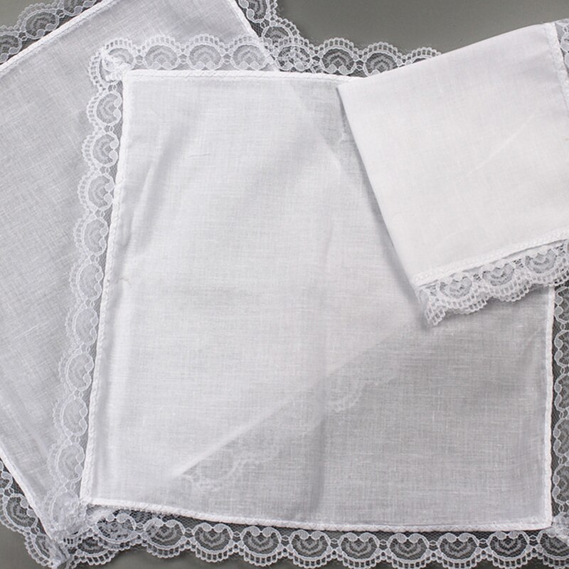 5pcs Novelty Wedding White Square Pocket Women Lace Handkerchief Cotton Portable Towels Thin Hanky zakdoeken fazzoletto mendil