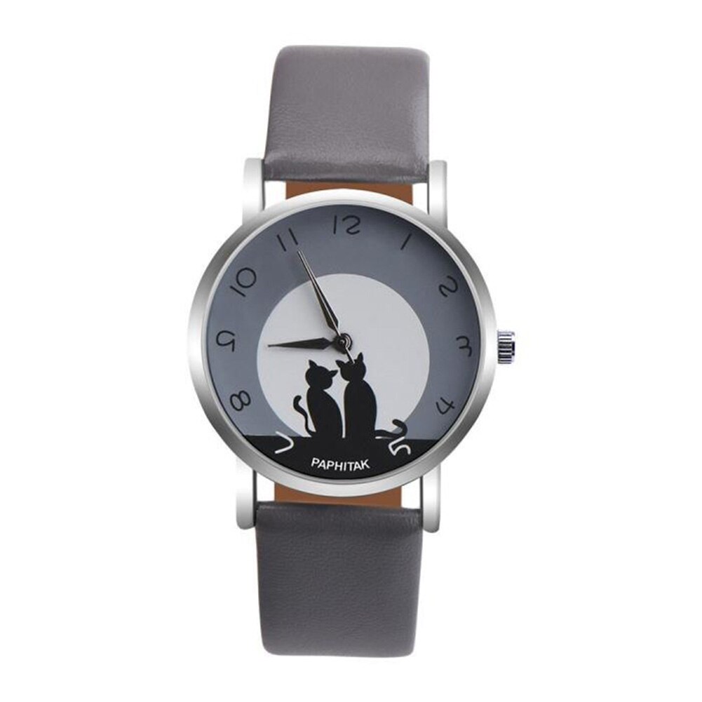 Männer Frauen relogios Schöne Katze Quarz Analog Arabische Zahlen Party Datum Paar Armbanduhr reloj bajan saat HEIßER frau uhr: Grey