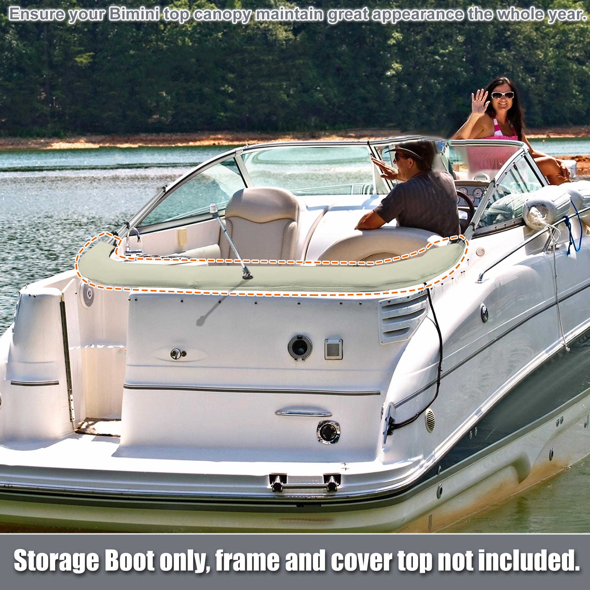 UXCELL Boat Bimini Top Storage Boot with Light Hole Beige 73"-78" Width for 3 Bow 4 Bow