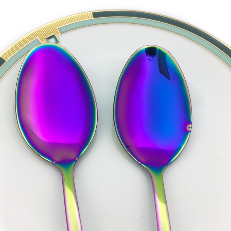 2-10pcs Stainless Steel Rainbow Tablespoon Large Dinner Spoon long handled Colorful Rice Spoon set Kitchen Dinnerware 8'' 20.5cm