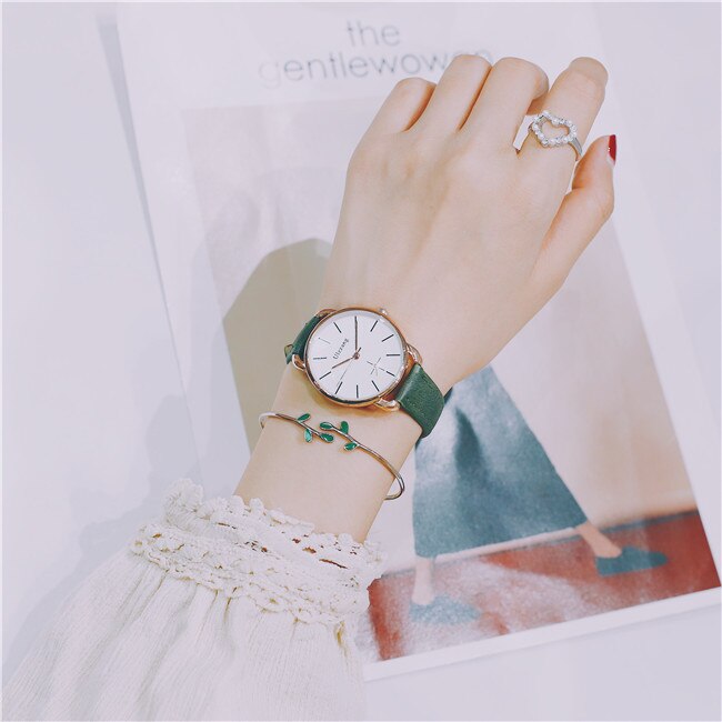 Ulzzang-relojes para mujer de cuero Vintage, de cuarzo, informal, de lujo,: green