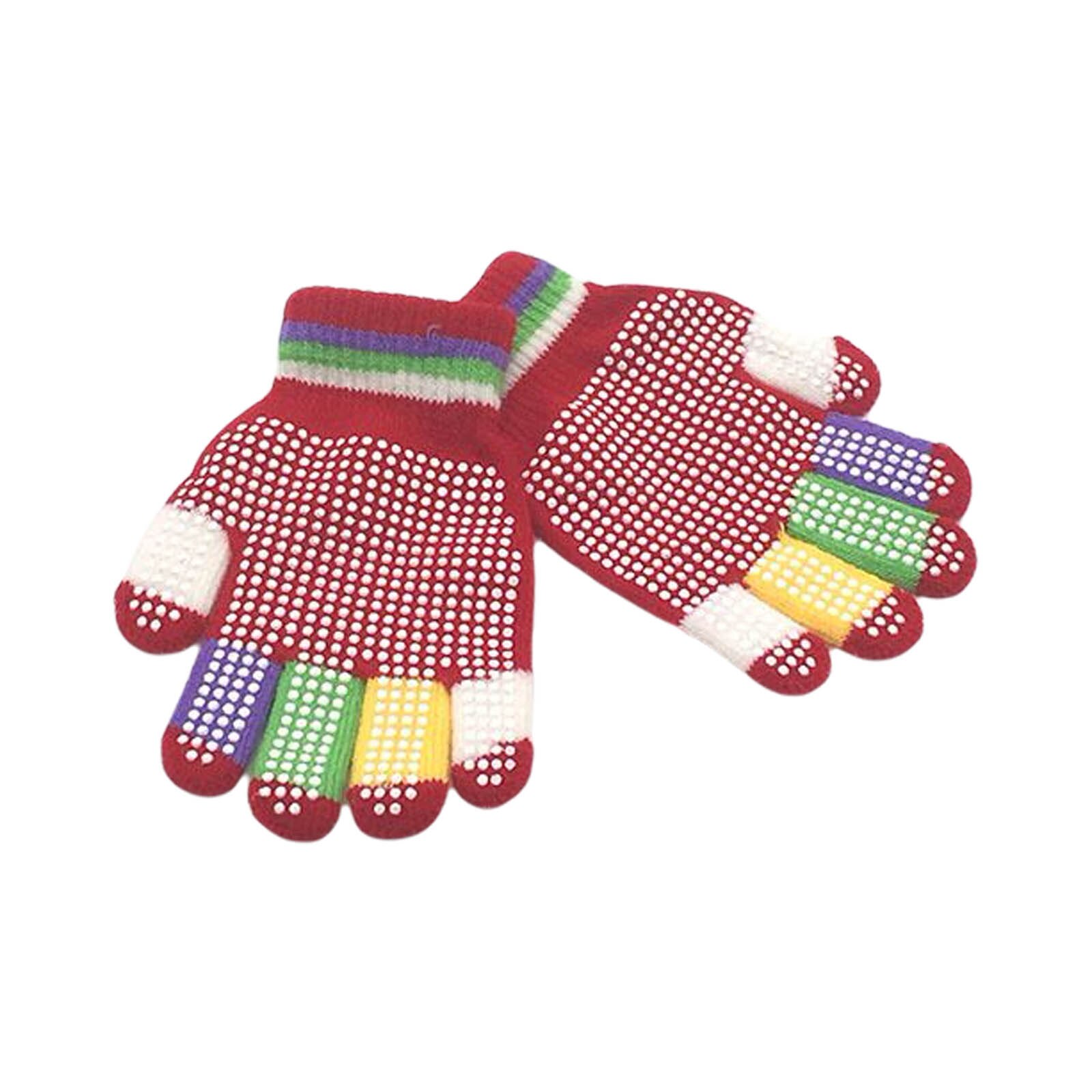Enfants gants d'hiver multicolore tricoté tissé gants avec adhésif anti-dérapant distribuer pour les petits garçons filles 5-8 ans: Rouge