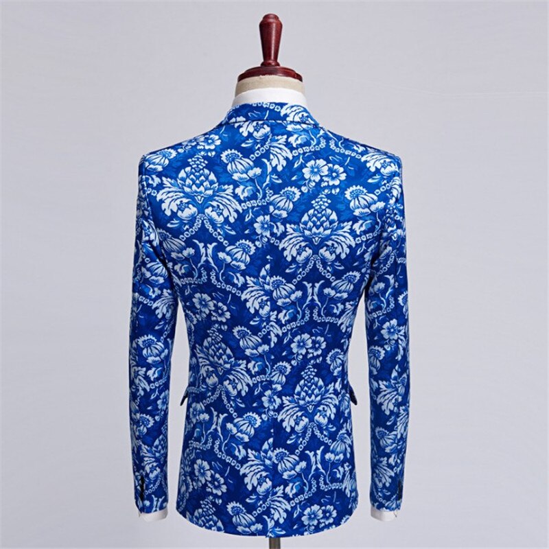 Men's Floral Print Suit Jacket - Single Breasted Blazer - Casual Style - Polyester