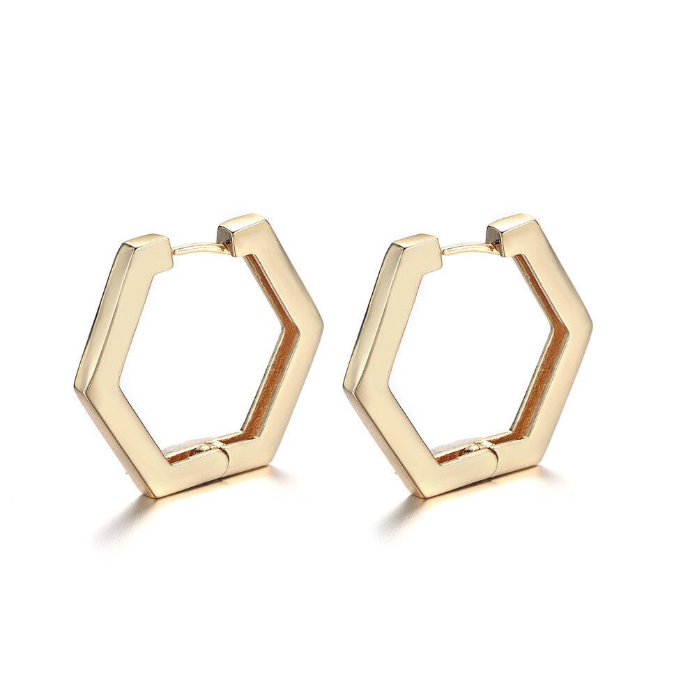 Minimalist Star Rectangle Triangle Geometric Hoop Earrings for Women Gold Color Copper Love Heart Hexagon Earrings Female: Hexagon