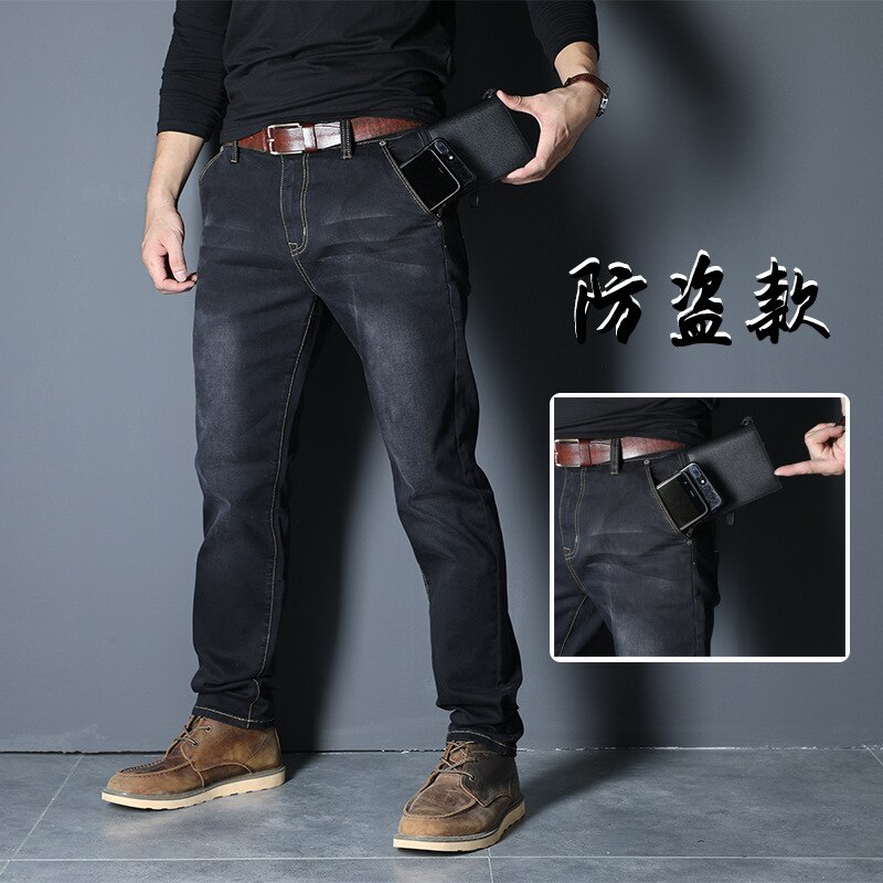 Stor størrelse 44 46 48 jeans herre stretch bomuld åndbar mandlige forår efterår denim lange bukser lette jeans arbejds fritidsbukser: Pp7720 sorte / 42