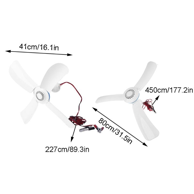 12V Battery Powered Ceiling Fan 16” 31.5” Hanging Camping Tent Hanger Fan for Outdoor Barbecue Home Dormitory Picnic