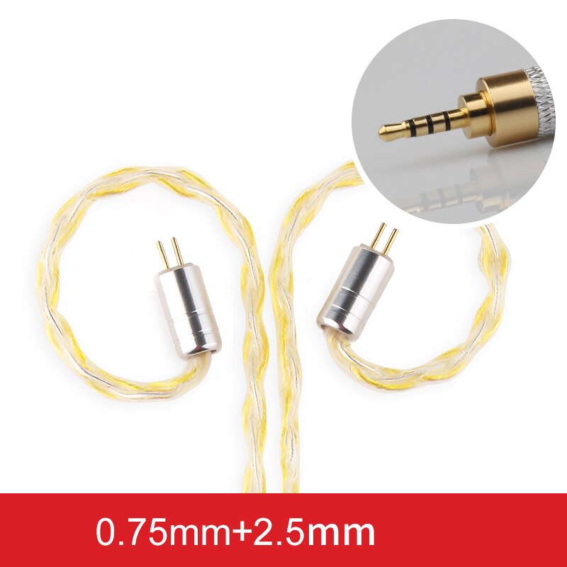 TRN 8 Core Silver Plated Cable HIFI Earphone MMCX/2Pin Connector Use For TRN v90 V10/V20/V60 V30 V80 IM1 IM2 X6: Gold2.5MM 0.75PIN