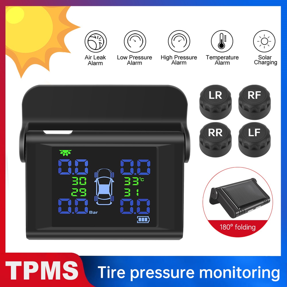 Originele Solar Tpms Auto Bandenspanning Alarm Monitor Systeem Bandenspanning Alarm Tpms Auto Externe Sensor Groter Lcd Display