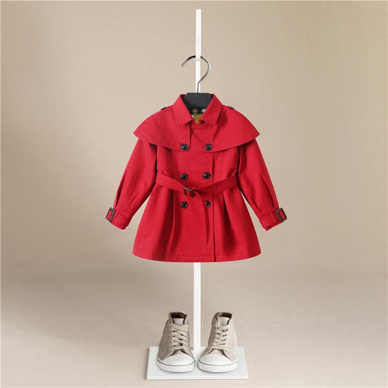 Autumn Girl Trench Coat Winter lattice Belt Double-breasted Kids Trench Coat High-grade Teenage Windbreaker