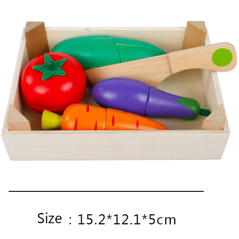 Montessori cut fruits and vegetables toys wooden classic game simulation kitchen series toys early education play house toy: D