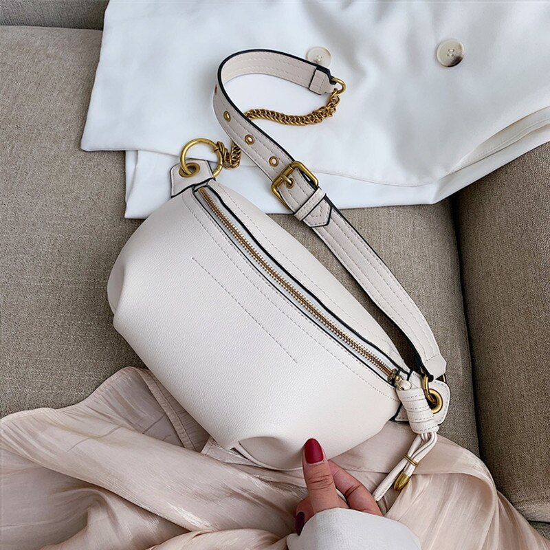 Buminsa-riñonera de cintura Beige para mujer, bolso cruzado de Color sólido con cadena pequeña, de , 2022
