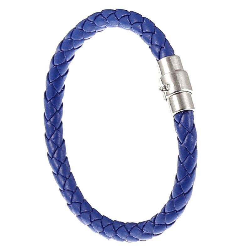 Noter flätat läderarmband herr 5 färger berlock brazalete för hombre pu armband för män casual smycken: Blå