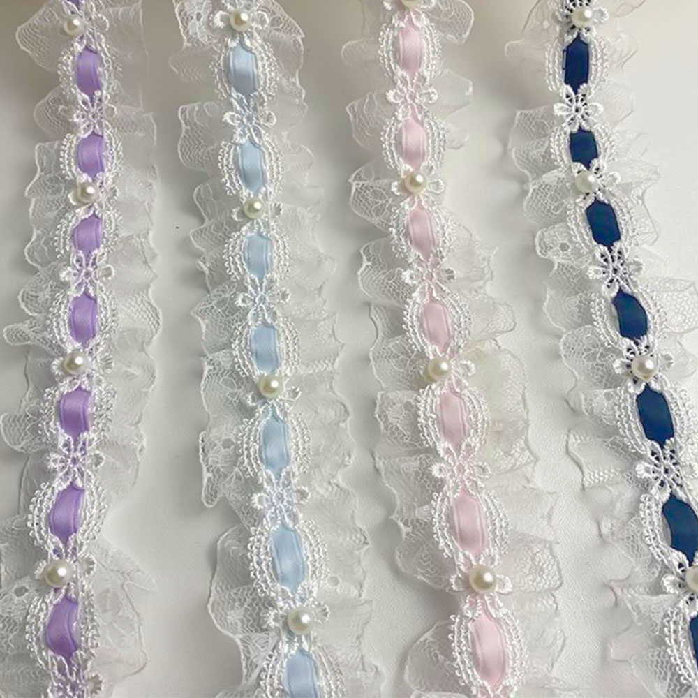 1 yarda de encaje de tul de Lolita, adornos con volantes, ribete de tela, cinta de satén, ropa para muñecas DIY, cortina, decoración de muebles, 3,5 cm de ancho