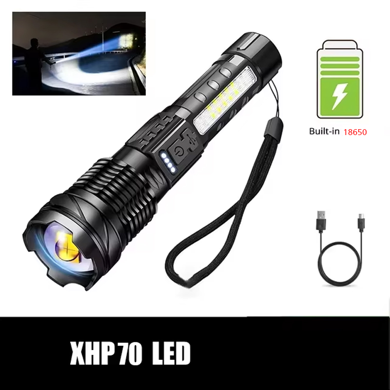 Krachtige XHP50 LED-zaklamp Waterdichte 18650-zaklamp met zijlicht 7 modi Camping Vissen Lantaarn USB oplaadbare zoomlamp: changeable