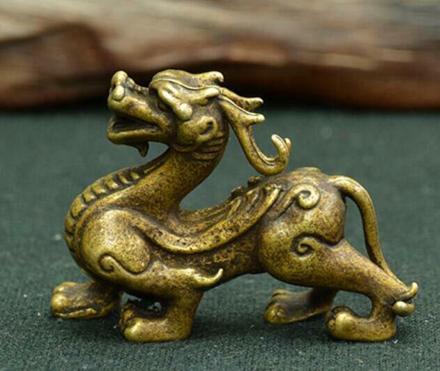 China 'S Archaize Puur Messing Mythische Wild Dier Kleine Standbeeld Ornamenten