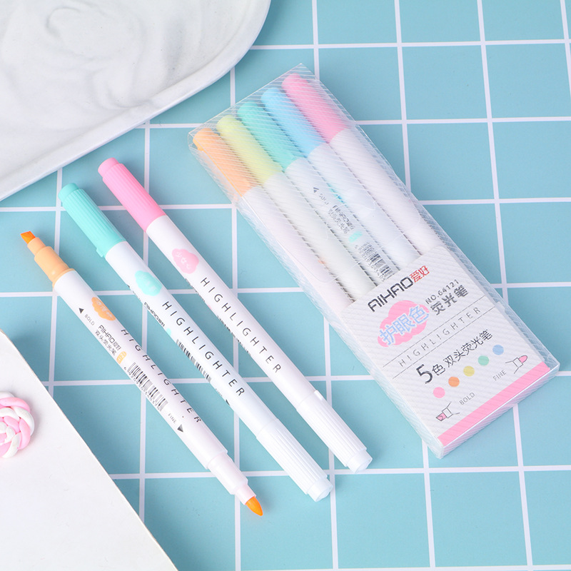 5 stk tosidig skrivefarge highlighter tusj milde farger dristige fine spot liner skrivesaker kontor skolerekvisita  a6715