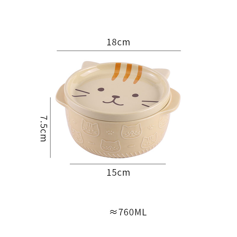 Cartone animato in ceramica giapponese gatto cane spaghetto ciotole con coperchi simpatico animale zuppa insalata frutta ciotola scatola decorativa stoviglie cucina arredamento: C