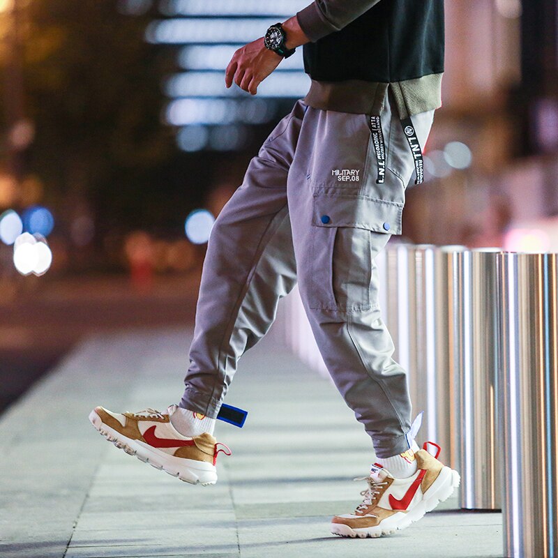 YASUGUOJI spring korean men streetwear pants cargo pants men loose harem pants men ankle banded pants