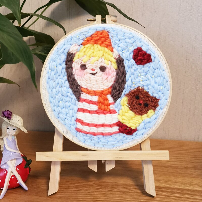 Punch Needle Cross Stitch DIY Cartoon Easy Punch Needle Embroidery Kit for Beginner Handcraft Wall Painting Home Decor: I 20cm withoutneedle