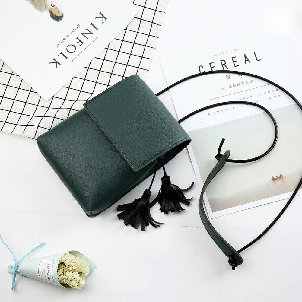 Damevesken skinn veske skulder dame cross body bag tote messenger: Atrovirens