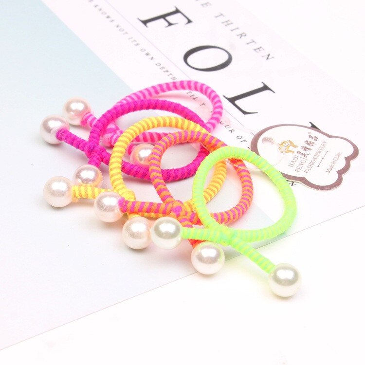 Billiga flickor barn pärla elastiskt hår gummiband barn knyta hår rep ring gummitillbehör för flickor scrunchie hästsvanshållare