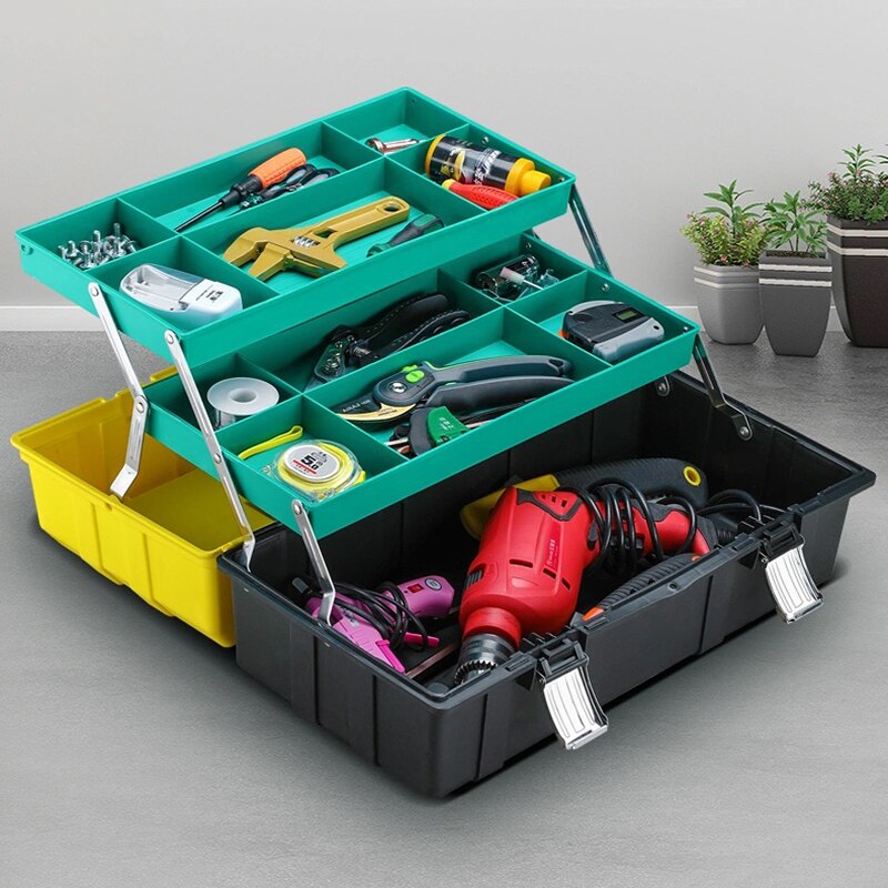 Household maintenance tools portable electrician box multi-function three-layer folding hardware tool box car storage box