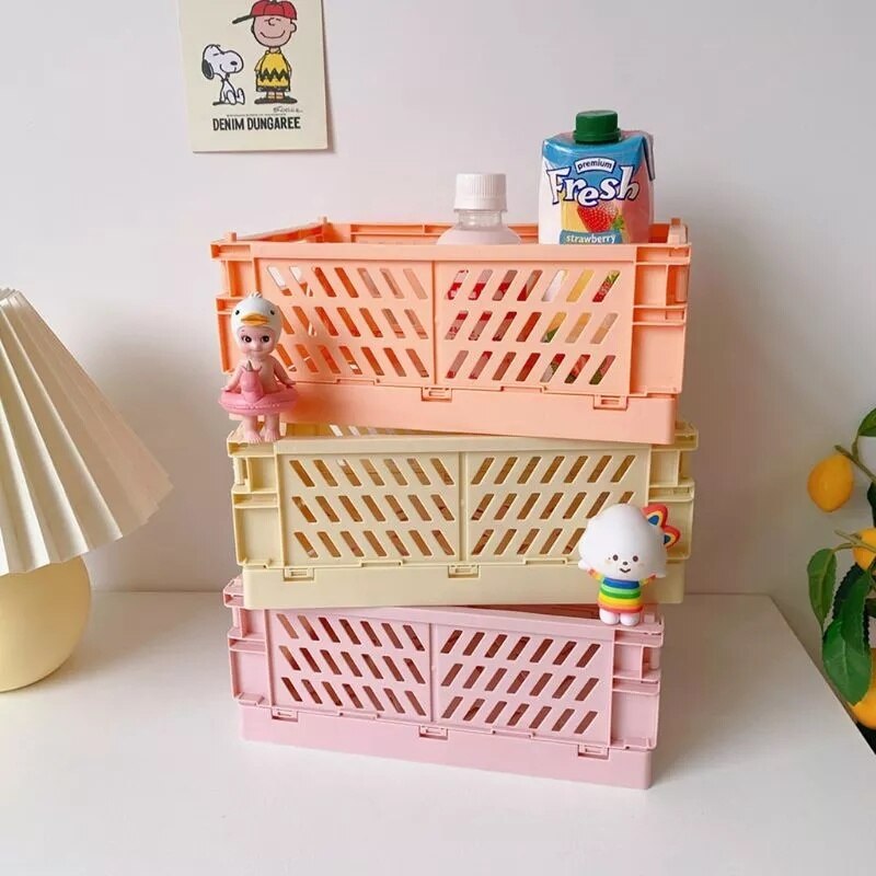 Collapsible Crate Plastic Folding Storage Box UtilityCosmeticContainer Desktop Holder Home Kitchen Warehouse Storage Baskets Box
