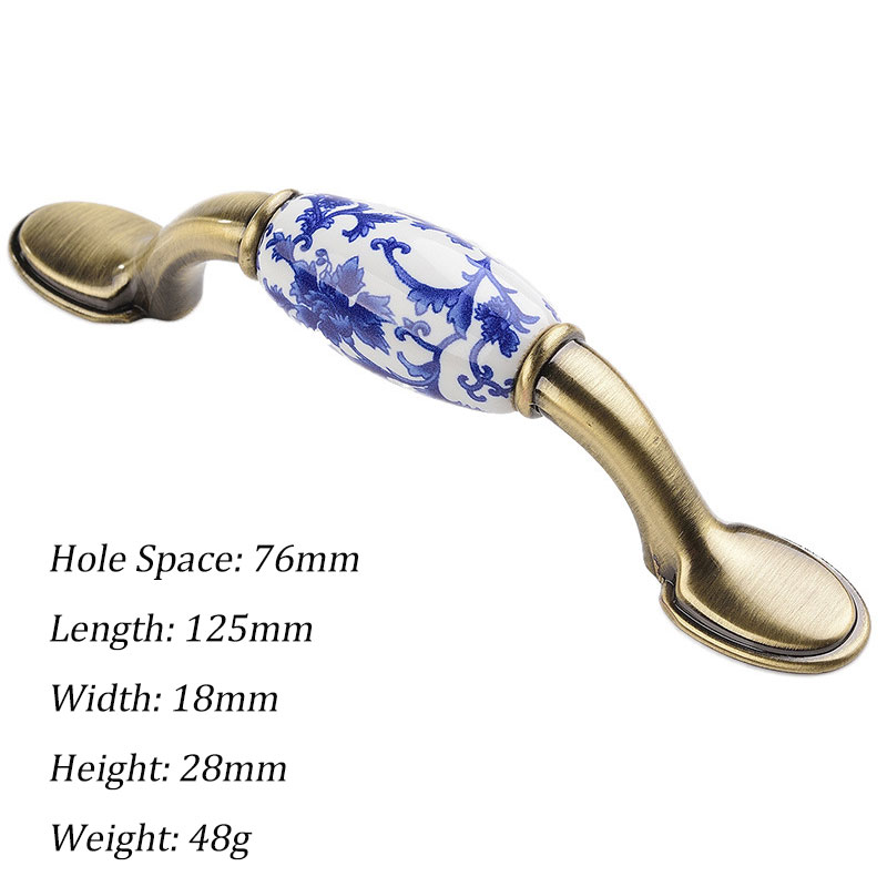 Tiradores de cerámica para armarios y cajones, pomos de puerta redondos con flores azules, tiradores de muebles Vintage, tiradores de armario de bronce antiguo: Verde