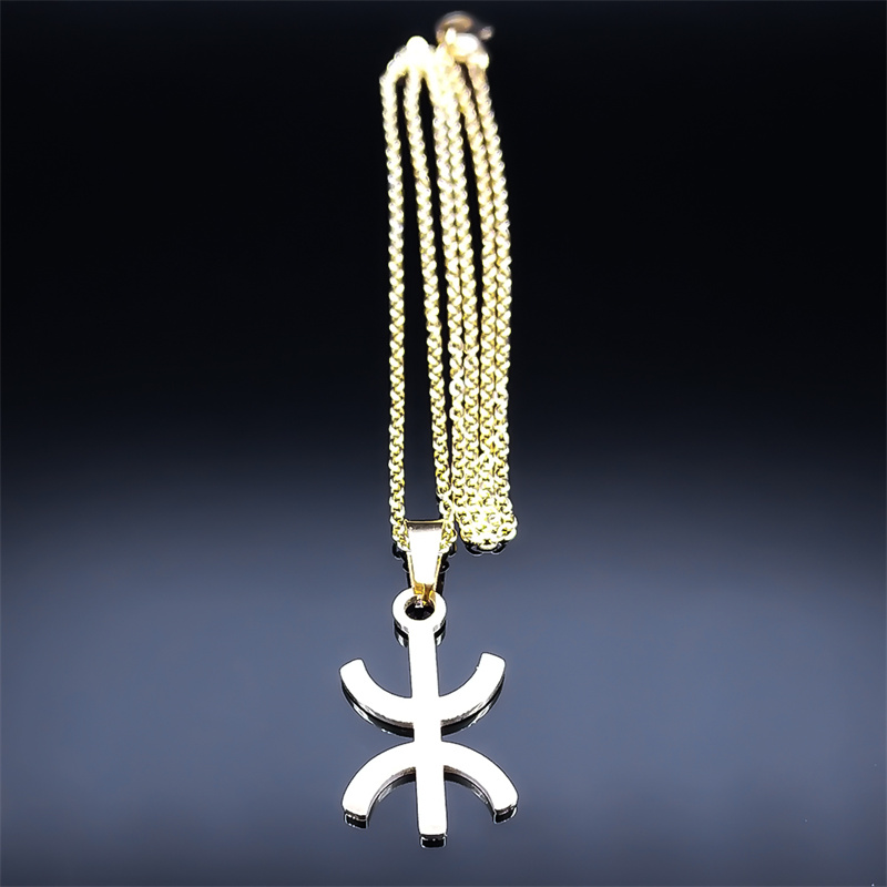 Afrika berber symbol vedhæng halskæde rustfrit stål guld farve amazing ⵣ bogstav etnisk amulet stil kæde halskæder smykker