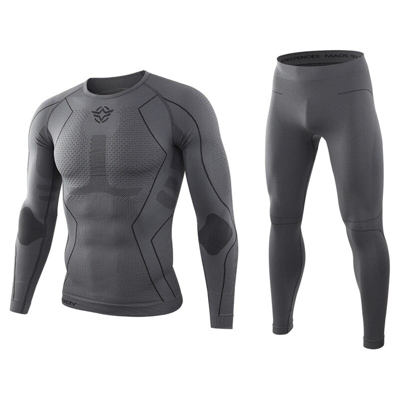 Winter Thermisch Ondergoed Set Mannen Sportkleding Running Training Warm Base Layer Compressie Ademend Panty Jogging Pak: Grijs / Xl